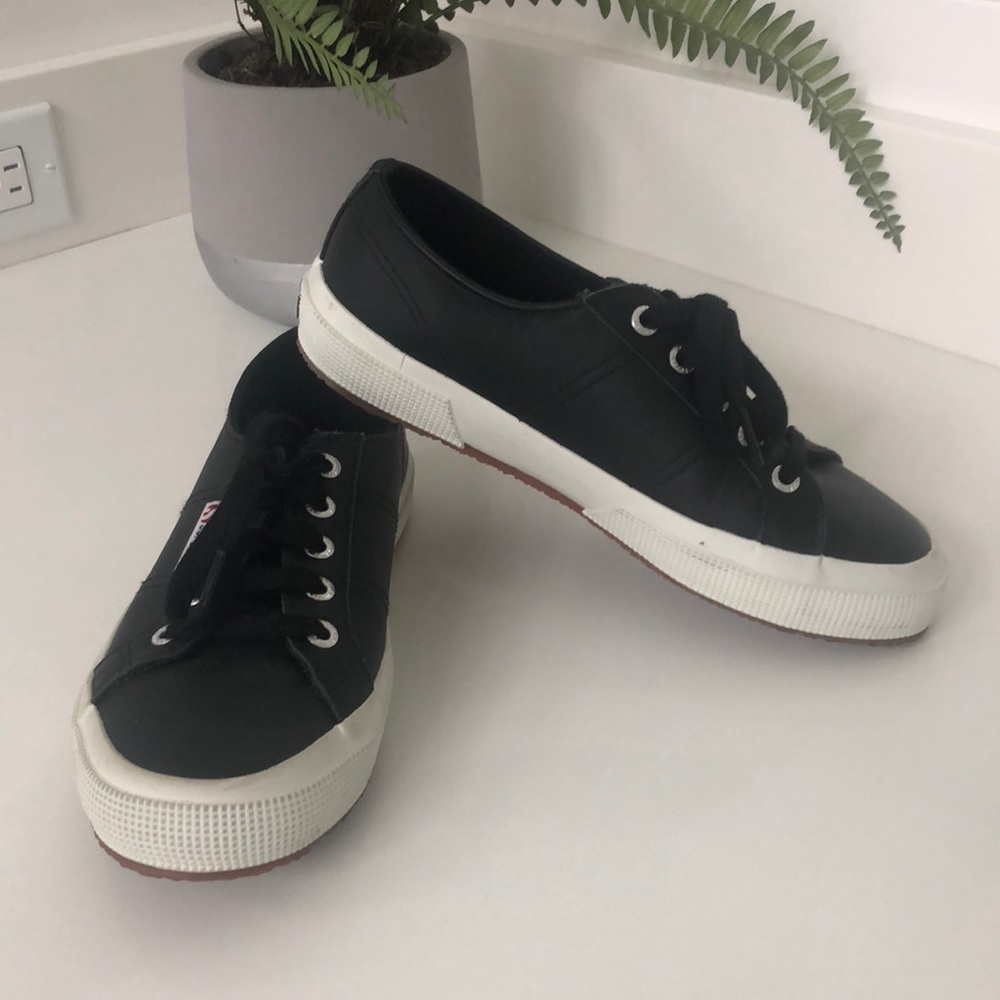 Black leather Superga sneaker. 37